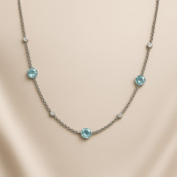 "Sea Breeze" Necklace – sterling silver with rhodium plating, aquamarine and zircon, 42+5 cm