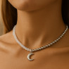 "Moon Whisper" Necklace – sterling silver with rhodium plating, faceted moonstone, 38+5 cm