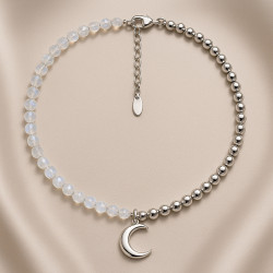 "Moon Whisper" Necklace – sterling silver with rhodium plating, faceted moonstone, 38+5 cm