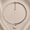 "Moon Whisper" Necklace – sterling silver with rhodium plating, faceted moonstone, 38+5 cm