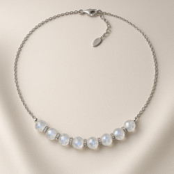 "Moon Harmony" Necklace – faceted moonstone and sterling silver elements with zircon, 45+5 cm