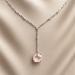 "Pink Secret" Necklace – faceted rose quartz and zircon, Y-shaped, 45+5 cm