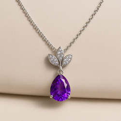 "Glow in Purple" Necklace – faceted amethyst and zircon, 42+5 cm