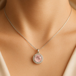 "Gentle Glow" Necklace – rose quartz and zircon, 45+5 cm