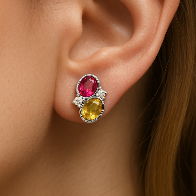“Color Touch” Earrings – Sterling Silver Tourmaline and Zircon Studs | Luxury Jewelry “Color Touch” Earrings – Sterling Silver Tourmaline and Zircon Studs | Luxury Jewelry