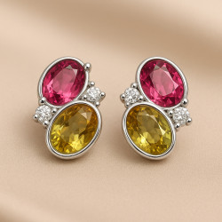 Обеци „Цветно Докосване“ – Сребърни обеци с турмалини и циркони | Луксозни бижута
