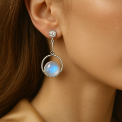 “Full Moon” Earrings – Sterling Silver Moonstone & Zircon Drop Earrings | Luxury Jewelry