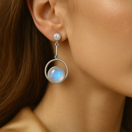“Full Moon” Earrings – Sterling Silver Moonstone & Zircon Drop Earrings | Luxury Jewelry