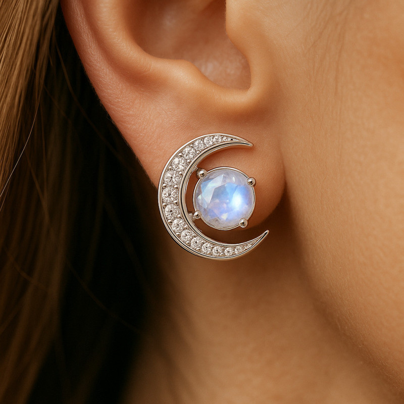 “Moon Magic” Earrings – Sterling Silver Moonstone & Zircon Studs | Luxury Jewelry “Moon Magic” Earrings – Sterling Silver Moonstone & Zircon Studs | Luxury Jewelry