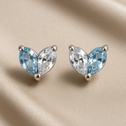 “Two Souls” Earrings – Sterling Silver Aquamarine & Zircon Studs | Luxury Jewelry