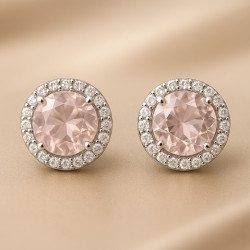 “Gentle Glow” Earrings – Sterling Silver Rose Quartz & Zircon Stud Earrings | Luxury Jewelry
