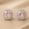 “Gentle Glow” Earrings – Sterling Silver Rose Quartz & Zircon Stud Earrings | Luxury Jewelry