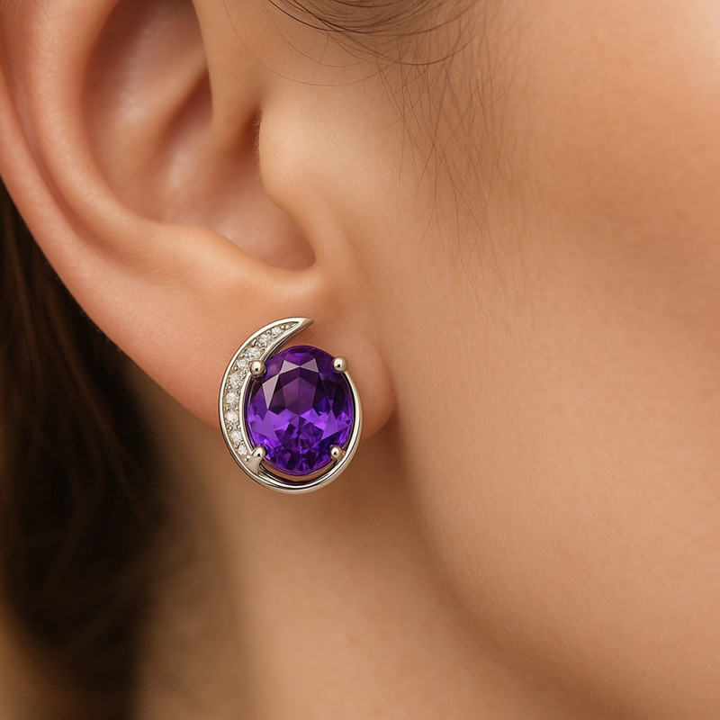“Queen of the Night” Earrings – Sterling Silver Amethyst & Zircon Stud Earrings | Luxury Jewelry “Queen of the Night” Earrings – Sterling Silver Amethyst & Zircon Stud Earrings | Luxury Jewelry