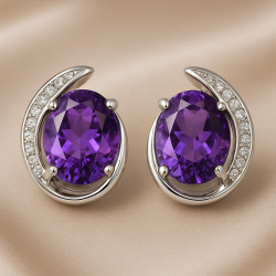 “Queen of the Night” Earrings – Sterling Silver Amethyst & Zircon Stud Earrings | Luxury Jewelry