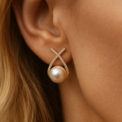 Pearl Radiance – 14K PVD Gold Earrings with Pearl Imitation & Zircons