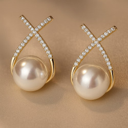 Pearl Radiance – 14K PVD Gold Earrings with Pearl Imitation & Zircons