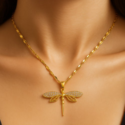 Flight of Light – Gold-Plated Dragonfly Necklace | 14K Gold Plated