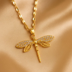 Flight of Light – Gold-Plated Dragonfly Necklace | 14K Gold Plated