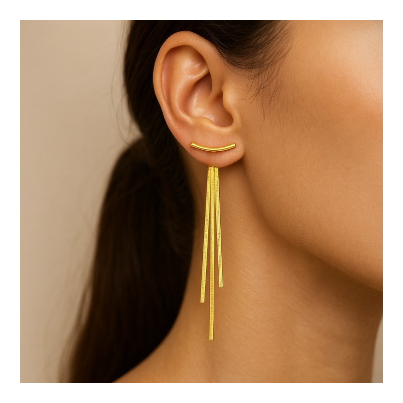 Golden Flow – Long Earrings | 10 cm | 14K Gold Plated | Hypoallergenic