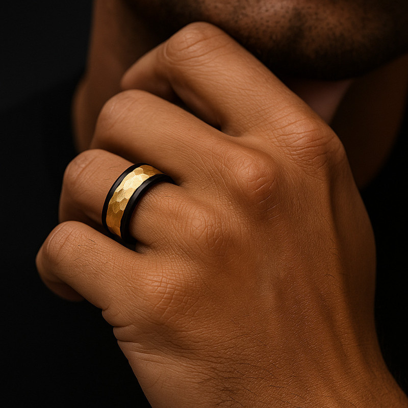 "Force" Men’s Ring – Tungsten Carbide & Hand-Textured Steel, 8mm